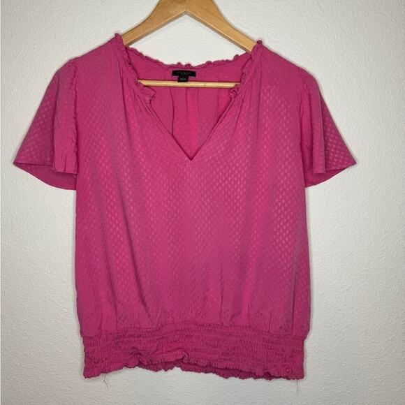 Ann Taylor Pink Printed Butterfly Sleeve V-Neck Loose Fit Top Size Large - Picture 2 of 5